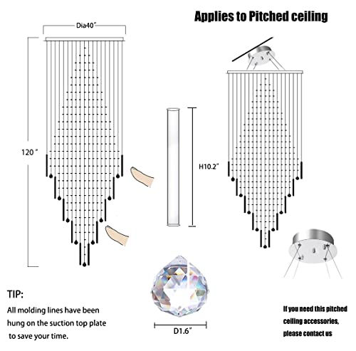 40''X120" Hight Ceiling Chandelier Crystal Raindrop Chandeliers Staircase Large Chandelier Villa Entrance Foyer Pendant Light Grand Light Foyer High Ceiling Fixture 15 Gu10 Bulb Remote Dimming #TOP1