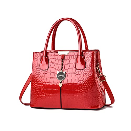 NICOLE & DORIS Borse a Mano e a Spalla Borsa Donna Eleganti Borsetta Lavoro Donna Borsa in Pelle Verniciata Borsa a Tracolla Crossbody Borsa a Tote Mano con Ciondolo Rosso