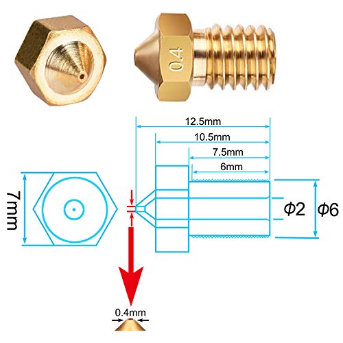 E3D Nozzles, Excelfu M6 0.4Mm Brass Nozzle Extruder Print Head For 1.75Mm Filament E3D V5-V6 3D Printer, Pack Of 20 #TOP2