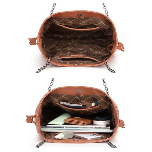 Montana West Wrangler Purse Tote Bag for Women 2PCS Shoulder Bag Set Purses and Handbags Drawstring Hobo Bag with Chain Straps WG303-8133BR