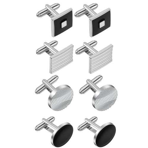 Set de 8 Mancuernillas Clásicas Plata y Negro miniatura 1