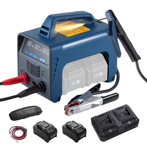 Cordless Welder Battery Powered Welding Machine With 2 Batteries Portable MMA DC Welder Machine With LED Display Inverter Stick Welder(Blue)