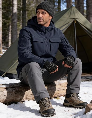 Image of FREE SOLDIER Men's Waterproof Softshell Jacket Fleece Lined Outdoor Jacket Tactical Military Hoodie Windbreaker