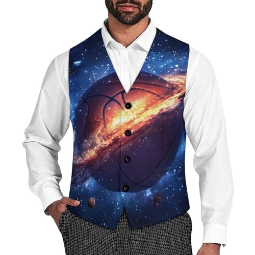 Galaxy Basketball Sky Men's Suit Vest Slim Fit Business Dress Party Pattern Waistcoat Vest Top