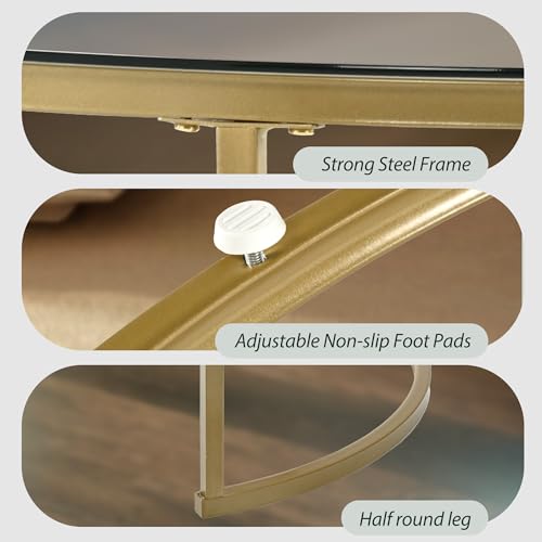 Furnivado 31.5\" Nesting Coffee Table Set of 2, Round Nesting Coffee Tables with Tempered Glass Top, End Tables with Metal Frame for Living Room, Bedroom, Transparent Glass