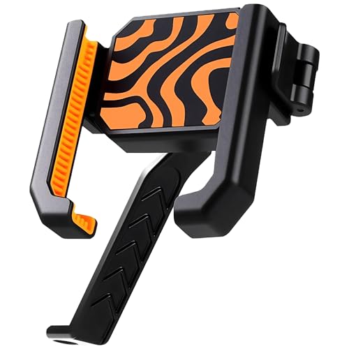 バイク用スマホホルダー バイク スマホスタンド クイック取付 原付 オートバイ 携帯ホルダー 片手操作 落下防止 360°回転 取付簡単 iPhone 17 16 15 14 Pro Max Plus Android 4.7-7インチ 多機種対応 厚手ケース対応 頑丈 （オレンジ）