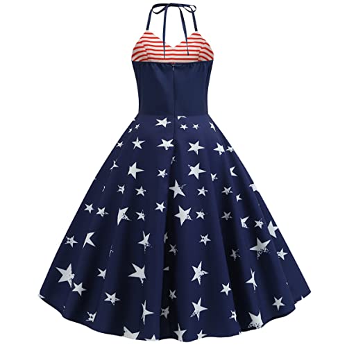 Image of Women Dress American Flag Print Vintage Maxi Dress