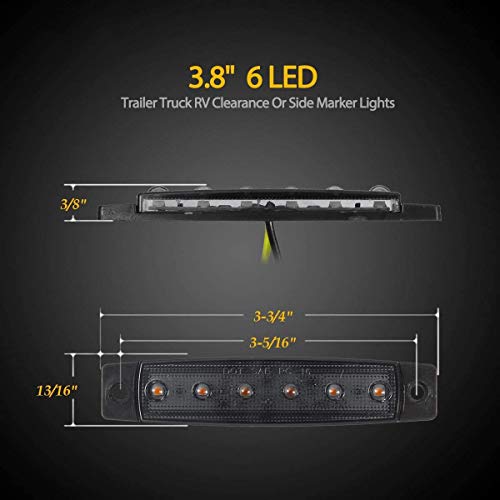 10Pcs 6 LED Amber Side Marker Indicator Lights 3.8\" Smoke Lens Trailer Marker Lights Brake Stop Lamp License Decoration Lights for Trucks Sealed, Boat Marine Led Utility Strip Lights