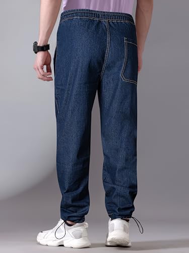 Image of Men's Comfort Fit Denim Lycra Joggers Jeans Stretchable High Rise Relaxed Fit Available in Dark Blue Navy Blue Light Blue Full Length Soft Fabric Machine Wash