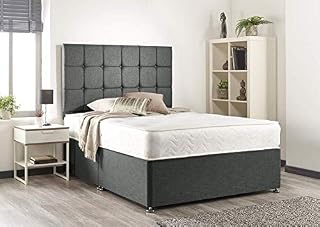 Bed Centre Grey linen Memory Foam Divan Bed Set With Mattress, Headboard, No Drawers (Small Double (120cm X 190cm))