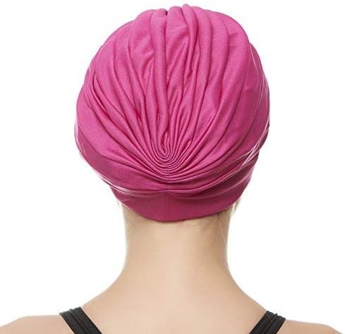 Beemo Women’s Swim Bathing Cap Turban - Polyester Latex Lined Pleated for Women & Girls Long/Short Hair - Hot Pink - Image 4