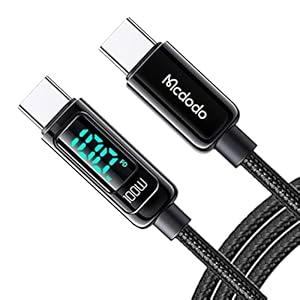 Mcdodo USB-C-kabel, 100 W, 5 A, PD QC 4.0, snellaadkabel, USB-C naar USB-C kabel, 1,2 meter, laadvermogen op de visuele display, compatibel met iPad Pro 2020, Galaxy S21 S10 Huawei en meer (zwart)