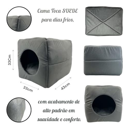 Cama Suede Toca Iglu 3 em 1 Cachorro Gato Frio Quente Pet M (Cinza)