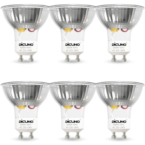 DiCUNO Lampadina LED GU10, 5W, Bianco naturale 4000K, Equivalente alogeno 50W, per faretti, 500lm, Non dimmerabile, 220-240V, Fasci larghi 120 °, 6 Pezzi
