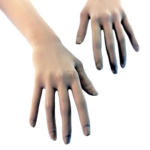 Image of Unicorns Poop Glitter Nude Illusion Second Skin Sheer Seamless Gloves with Elastic Top Seam in Beige, Tan; Over Elbow; Unisex