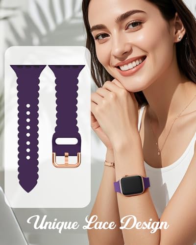 Sunnywoo Lace Sport Silicone Band Compatible with Apple Watch 38mm 40mm 41mm 42mm 44mm 45mm 46mm 49mm for Women, Soft Wristband Waterproof Replacement for iWatch Series Ultra 10 9 8 SE 7 6 5 4 3 2 1