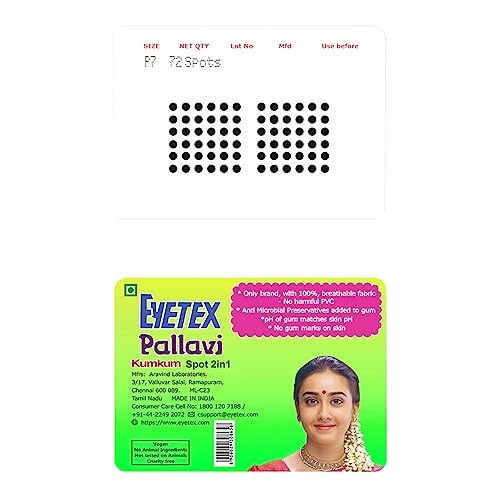 Eyetex Pallavi Sticker Bindi/Pottu|Round|Aloe Vera & Papaya Extracts|Breathable Non-Irritating Velvet Fabric|P7|Black|20 Flaps
