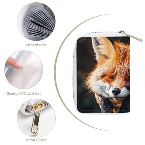 RFID Credit Card Holder Wallets for Women Cute Small Leather Ladies Cardholder Wallets Funny Fox Creature Sleeping Card Organizer Case with Zipper4