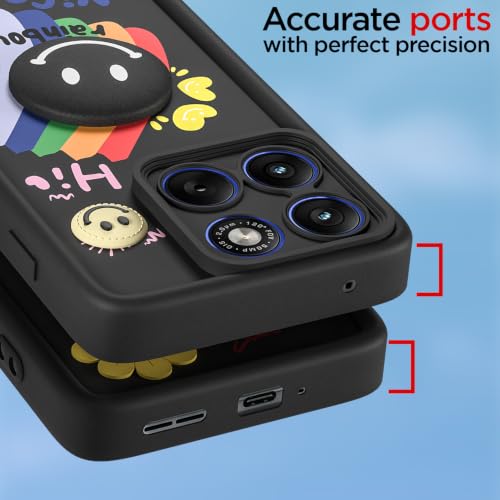 Image of Pikkme Back Cover for Motorola Moto Edge 70 5G | Soft Silicone| Cute Rainbow Smile & 3D Cartoon Flower Design | Shockproof Raised Camera Protection Bumper Case (Black)
