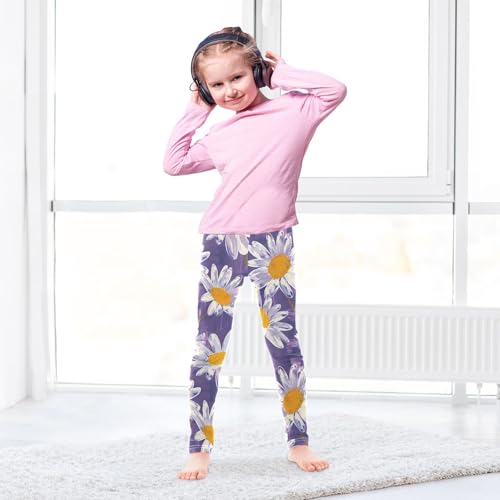 Purple Daisies Oil Painting Girls Leggings Soft Stretch Workout Yoga Dance Pants for Kids Casual Tights4