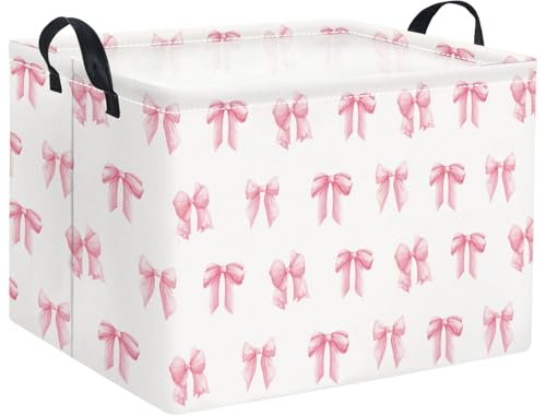 Image of Rectangular Valentines Basket Fabric Storage Bin Storage Boxes Collapsible Storage Basket for Clothes Books Shelves Basket(Pink Bowknot)