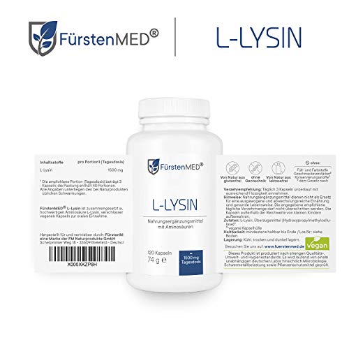 FürstenMED® L-Lysin Kapseln Hochdosiert - 1500mg Pflanzlich fermentiertes L-Lysin pro Tagesdosis - 120 Kapseln, Laborgeprüft, Vegan & Ohne Zusatzstoffe – Bild 4