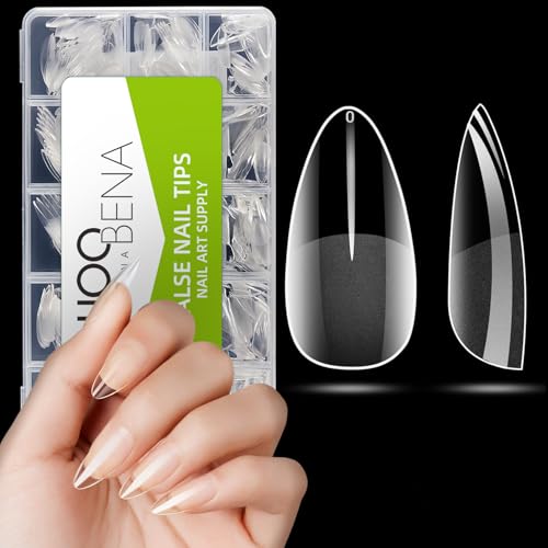 Short Almond Nail Tips, Short Gel Nail Tips Pre Etched Press On Nails Clear Acrylic Fake Nails Almond Shaped Full Cover Nails Extension Home Art DIY Salon 15size 300Pcs