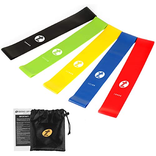 Etoplus Resistance Bands - Set of 5 Exercise Bands, Resistance Loops Workout Bands for Physical Therapy, Legs, Butt, Home Fitness, Yoga, Stretching with Instruction Manual & Carry Bag (5 Colors)