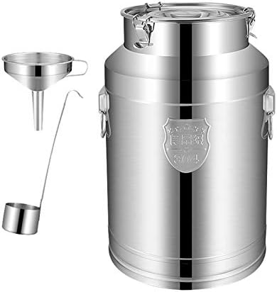 304 Stainless Steel Milk Can Bucket - Milk Transport Barrels Wine Pail Tote Jug Tea Canister with Wine Mention and Funnel,58l