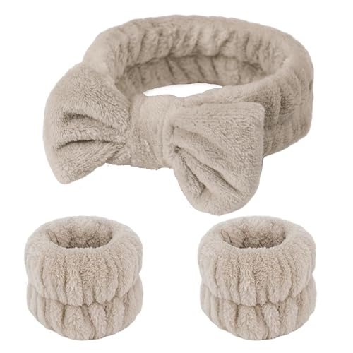 Fmeida Skincare Headband, Spa Headband and Wrist Bands for Washing Face Light Coffee