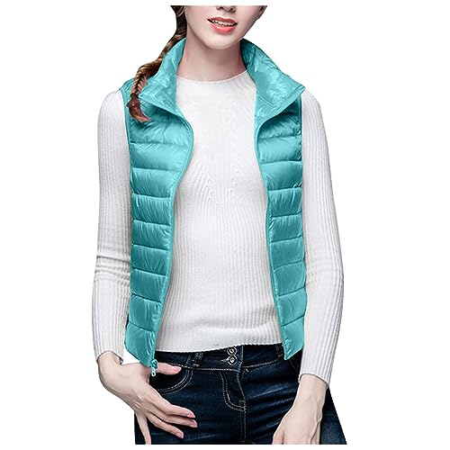 Cropped Puffer Vest Women Stand Collar Zipper Jacket Quilted Sleeveless Vest Plus Size Winter Coats