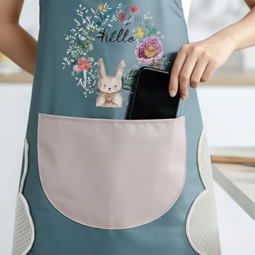 Image of Apron For Kitchen Cotton Kitchen Apron Set with Front Pocket Floral Bunny Design, Cooking Printed Apron For Women [ 1-pcs ]