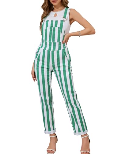 Bindefon Overalls for Women Fashion Jumpsuits Striped Pants Printed Bibs Coveralls White Elephant Gifts(Green Striped,S)