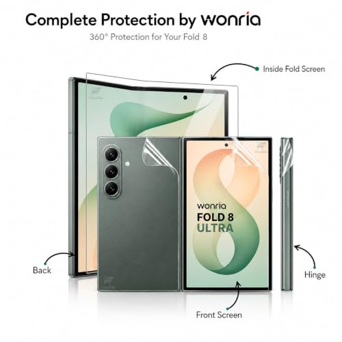 Image of WonRia Set of 4 - Screen Guard Protector Compatible with Samsung Z Fold 8 Ultra 5G Unbreakable Membrane | Front + Back + Inner + Hinge | 360 TPU Film | Installation Kit