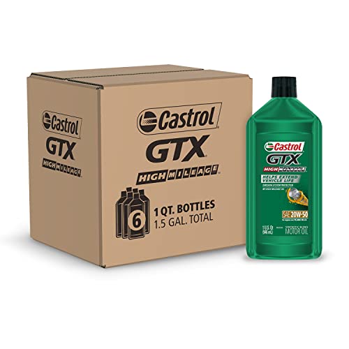 Castrol Edge High Mileage 20W-50 Advanced Full Synthetic Motor Oil, 1 Quart, Pack of 6