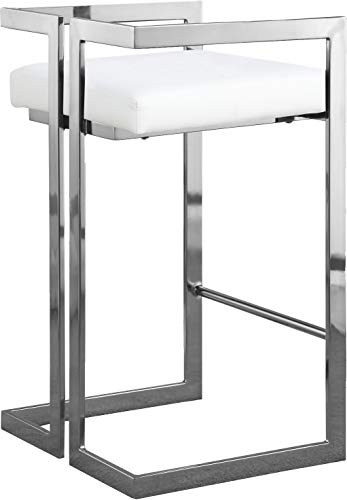 Meridian Furniture Ezra Collection Modern | Contemporary Upholstered Counter Height Stool With Durable Steel Base, White Faux Leather, 19" W X 17.5" D X 31" H #TOP1