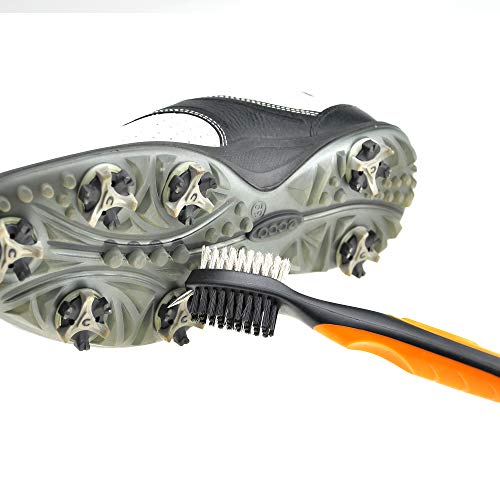 Mile High Life Microfiber Waffle Pattern Tri-Fold Golf Towel | Brush Tool Kit With Club Groove Cleaner, Retractable Extension Cord And Clip (Black Towel+Orange Brush) #TOP6