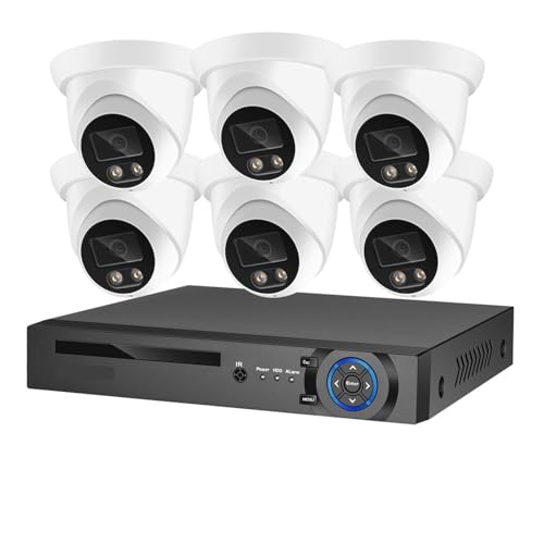 Sistemas de cámaras CCTV, De cámaras de Seguridad 8MP 4K NVR PoE Kit CCTV grabación al Aire Libre AI Color visión Nocturna Video vigilancia IP Conjunto de cámara(None,8CH NVR and 6 Camera)