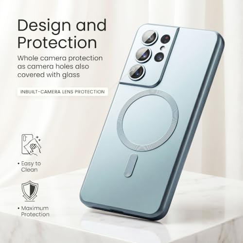 Image of amazon basics Premium Mag-Safe Case for Samsung Galaxy S21 Ultra | Shockproof & Anti-Scratch Cover | Soft Silicone with Wireless Charging | Camera Lens Guard - Blue