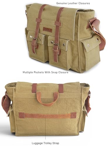 Image of The House of tara Canvas Messenger bags Large | Cotton Sling One Side Shoulder Bags for Men & Women with Adjustable Crossbody strap, Padded Partition & 4 External Pockets