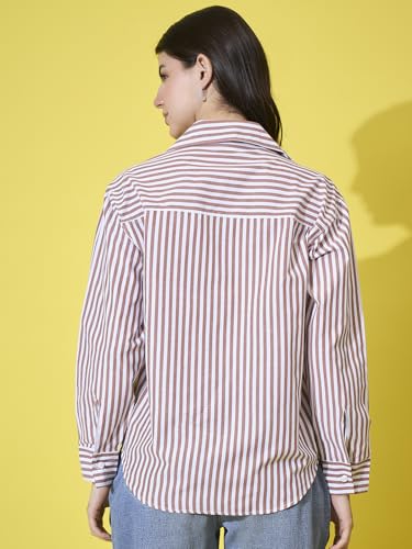 Image of DIMPY GARMENTS Women's Cotton Striped Oversized Long Sleeve Button-Down Shirt