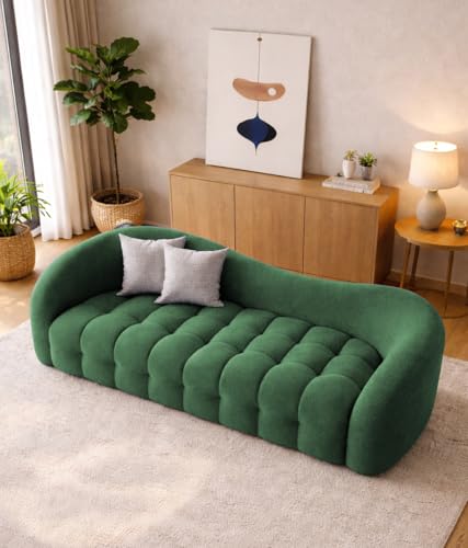 Image of Casaliving Ariana Modern Premium Boucle Fabric Sofa, Upholstered 3 Seater Sofa Set for Living Room, (Green Colour) Premium Boucle Fabric Sofa