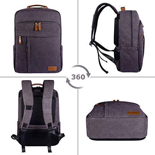 Estarer Laptop Backpack w/USB Charging Port for Men Women, Water Resistant Canvas Backpack School Office Work Fit Most 17-17.3 Inch Computer