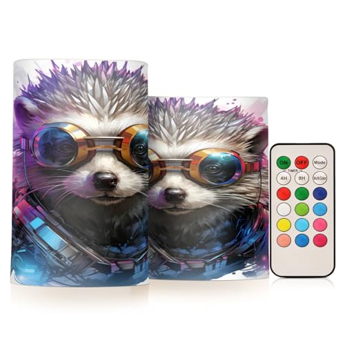 ALAZA Hedgehog Flickering Flameless Candles Battery Operated with Remote Timer,Tea Light Candles LED Pillar Votive Candles Set of 2 for Outdoor Indoor Decorations