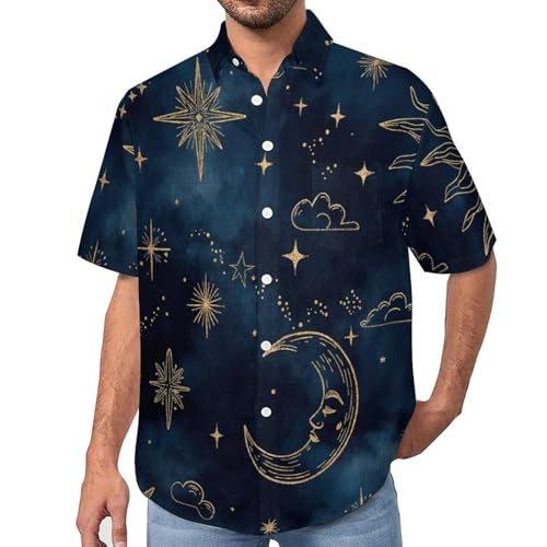 Chemise de plage boutonnée imprimé ciel étoilé lune soleil coupe régulière homme