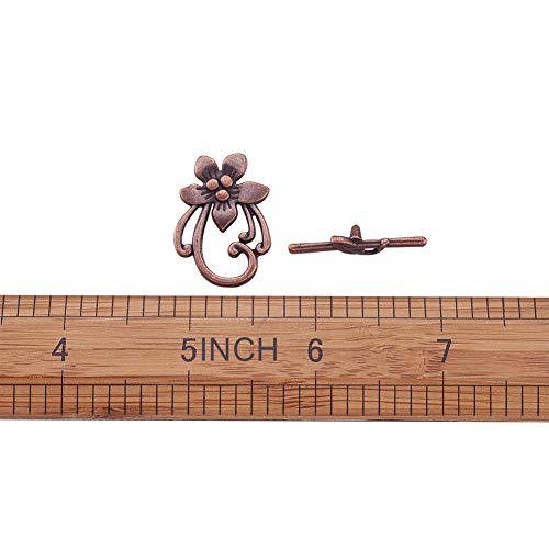 Beadthoven 10Sets Plated Flower Tibetan Style Toggle Clasps Red Copper T-Bar Bracelets Necklaces Clasps Sets For Jewelry Making Diy Crafts Finding Accessory #TOP5