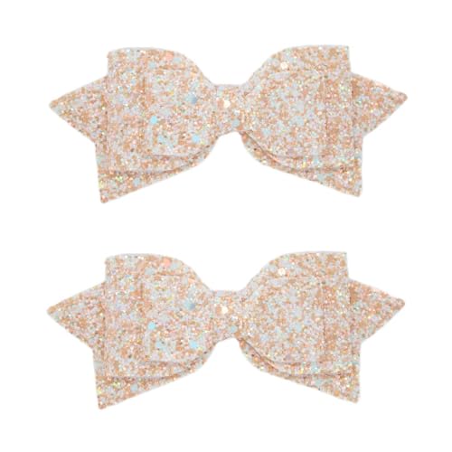 Multicolor Sparkling 5 Inch Glitter Hair Bows - Set of 2 Alligator Clips for Girls, Teens, Toddlers（Ivory）