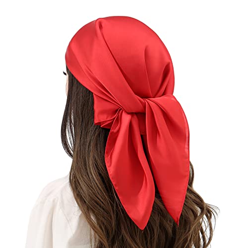 Foulard cheveux satin de soie protège cheveux cassants rouge 70cm