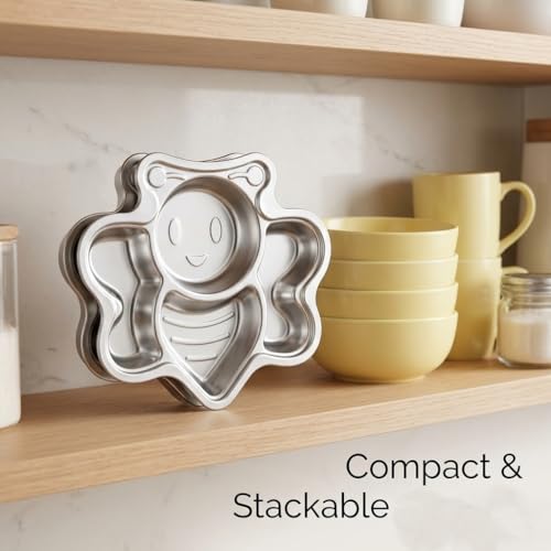 Image of Happy Hues Stainless Steel Divided Meal Plate Tray-3 Compartments Dinner Dish for Baby (BEE)