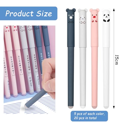CONNECTION Erasable Pens 20 Pcs Animal Rub Out Pens 0.5mm Cute Cartoon Erasable Gel Pen Correctable Ballpoint Pen for Students Calligraphy Drawing Office Supplies (Multi-color) - Image 2